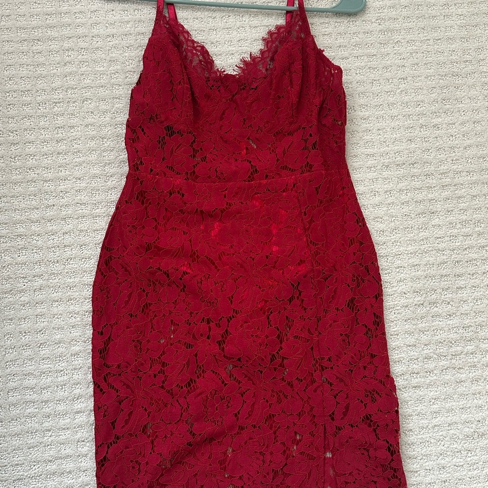 Fashion Nova Red Lace Midi Dress